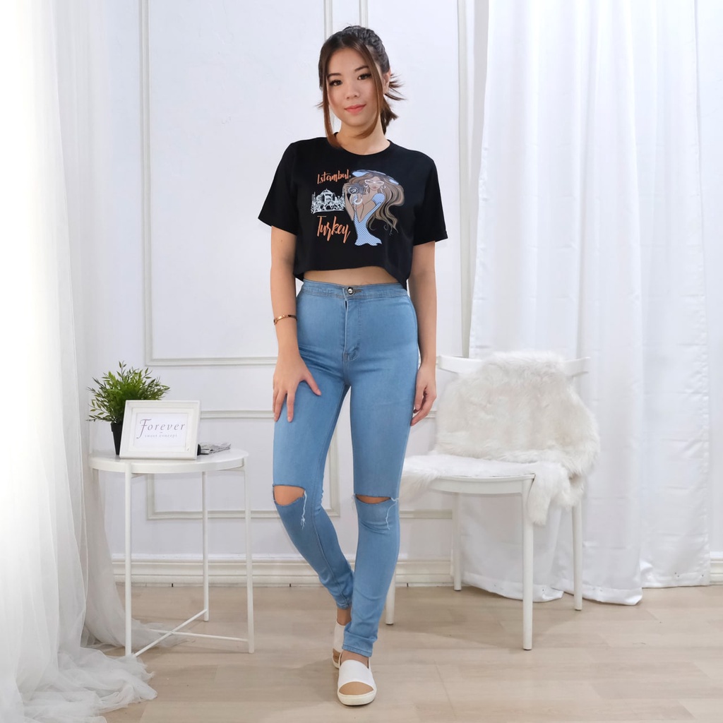 New Official - Baju Wanita Korean T-Shirt Crop Top Istambul Turkey Atasan Wanita Lengan Pendek Katun