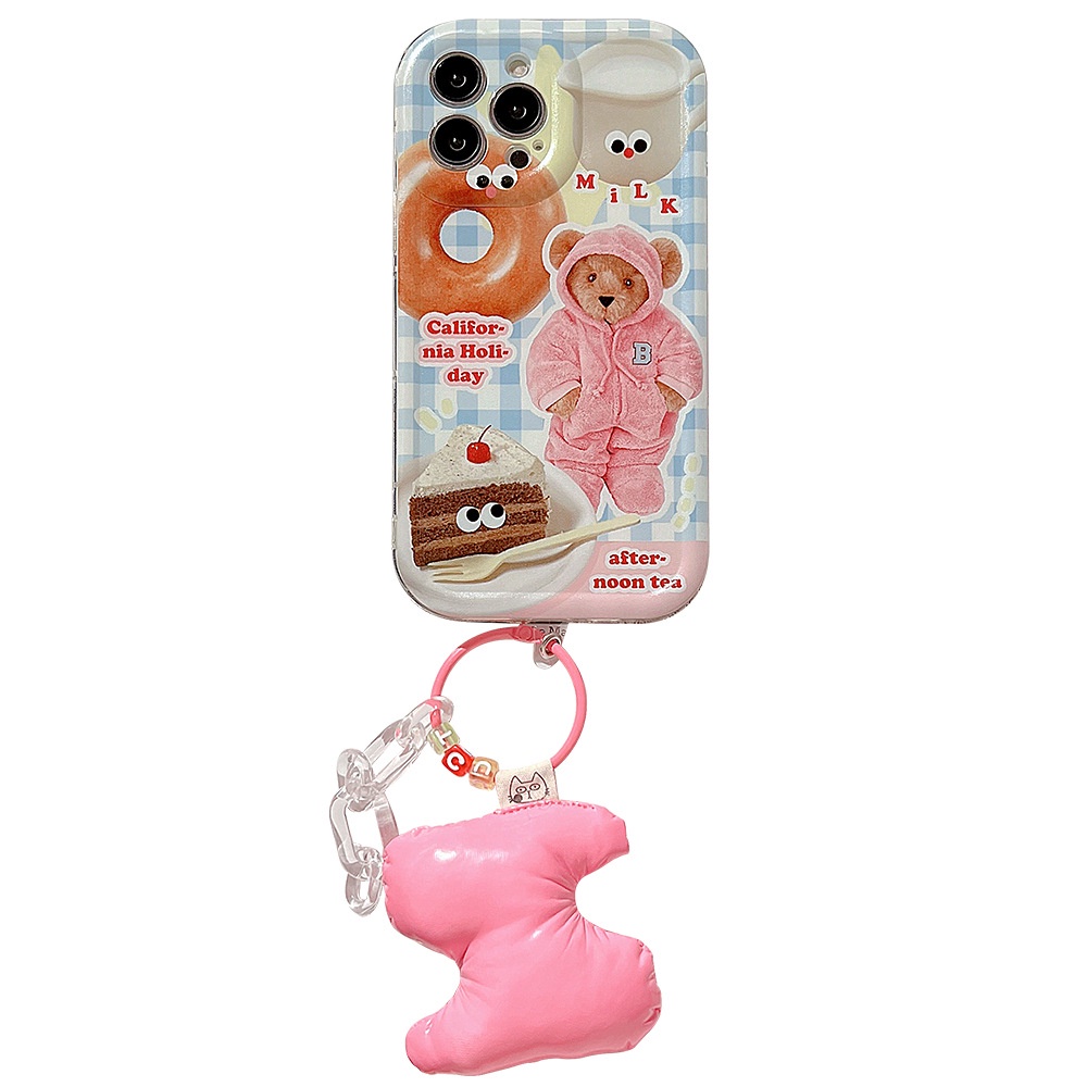 Ins Soft Case Silikon Motif Kartun Beruang Pink Dengan Rantai Untuk Iphone 14 11 12 13 PRO MAX