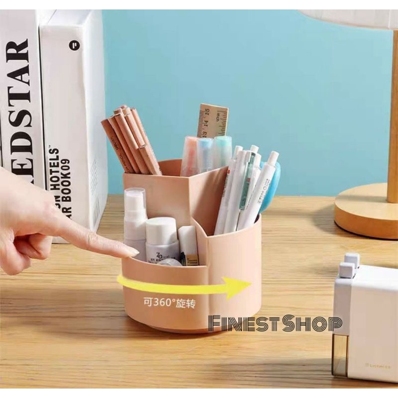 Rotating Pen Holder FREE STIKER Lucu Tempat Pensil Wadah Penyimpanan Serbaguna Pulpen Alat Tulis Kuas Make Up Brush Kosmetik Stationery Desktop