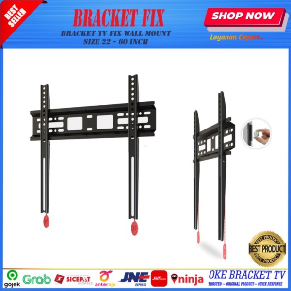 Breket LED Tv Samsung Sony LG Cooca TCL all merk TV 55 50 49 43 inch - FIX 26 - 60 Berkualitas