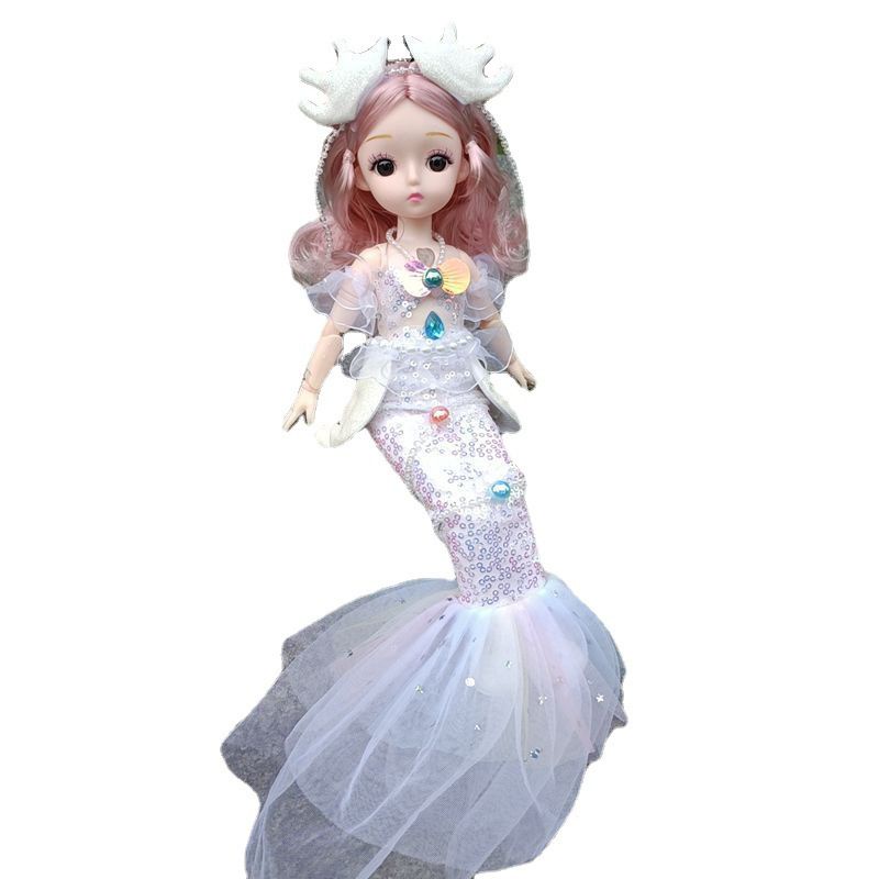 Mainan Boneka Barbie Bercahaya Musik Mermaid Putri Bergerak Sendi Ikan Hadiah Ekor
