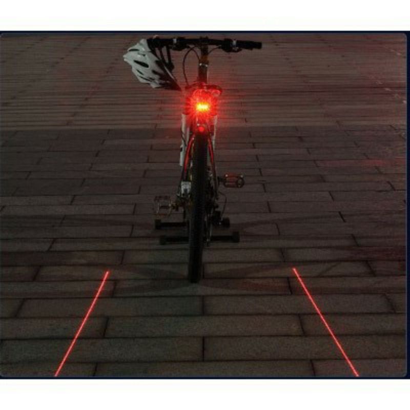 Lampu sepeda LED garis laser sorot jalan portable 2 sisi merah lampu kelap kelip hias ontel