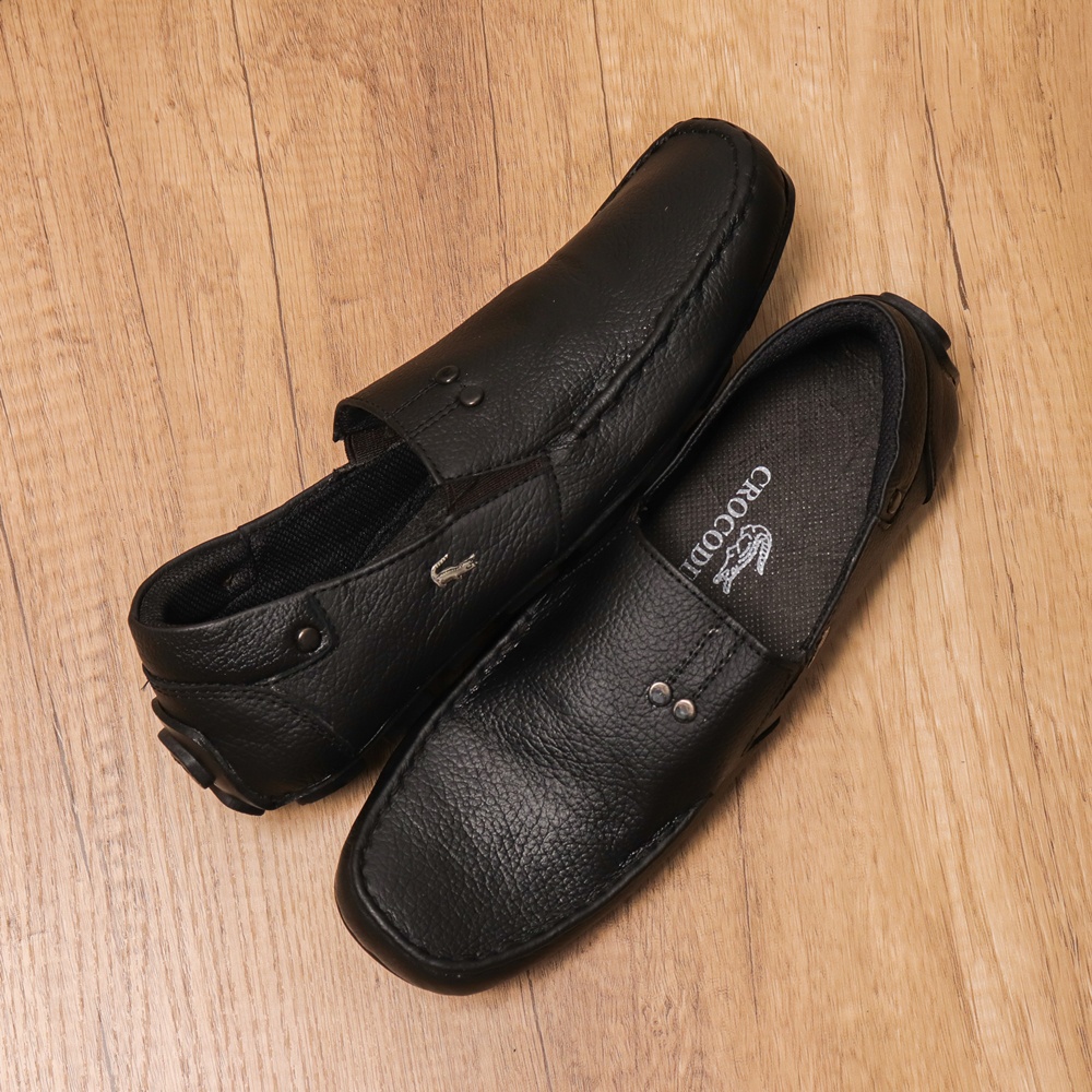 Sepatu Pantofel Pria Slip On Kulit Asli Street Walk Casual Formal Slop Cowo Keren Murah Promo Diskon Harga Terjangkau HItam