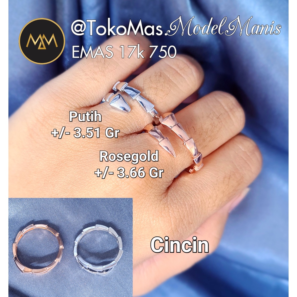 Cincin italy snake emas putih rosegold 750 kadar 17k