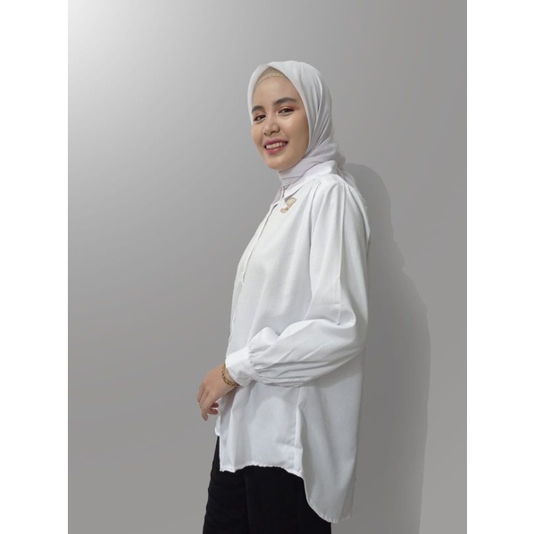 Zaja - Shirt Remaja Cewek Putih Polos Kemeja Kerja Wanita Kasual &amp; Formal Blouse Nara Korean Style / Baju Blus Kasual / Kemeja Perempuan Model Korea Terbaru