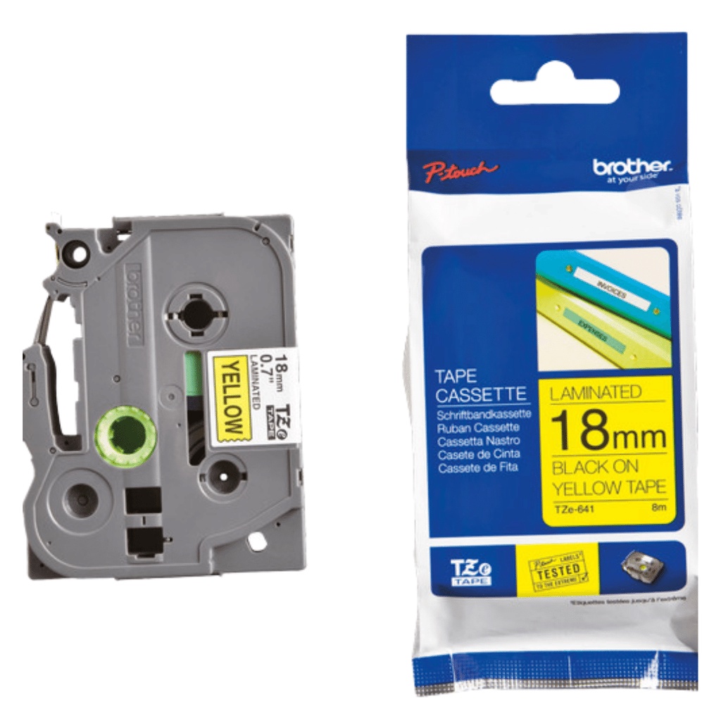 

BROTHER TZE-641 BLACK ON YELLOW, 18MM TZE 641 8MTR