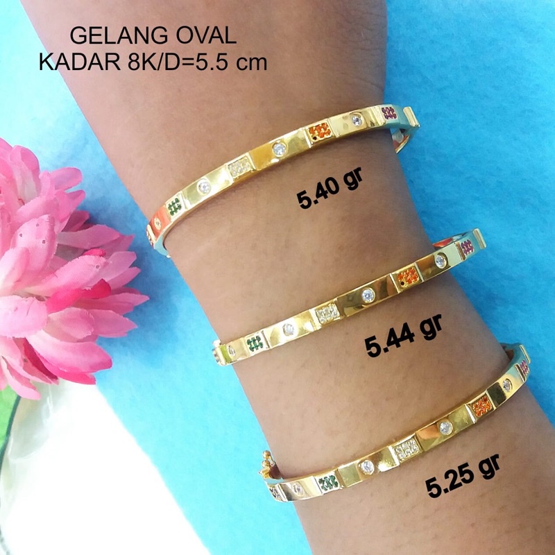 Gelang rainbow bangle ringan simpel elegan kadar 375 8k