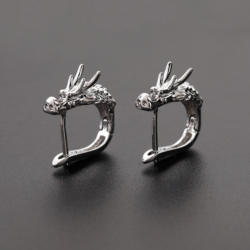 Anting Hoop Bentuk Kepala Naga Model Hollow Out Warna Emas Silver Gaya Hip Hop Untuk Wanita