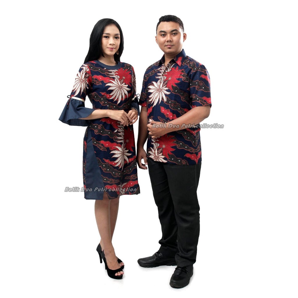 Couple Batik Dres Wanita Kemeja Pria Kombinasi S-M-L-XL-XXL-3L-4L-5L Batik Dua Putri Collection