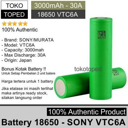 Jual Authentic Battery 18650 Sony VTC6A 3000mAh Original Baterai Vtc