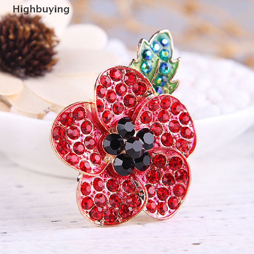 Hbid 1Pc Bros Pin Enamel Desain Poppies Hias Kristal Untuk Wanita Glory