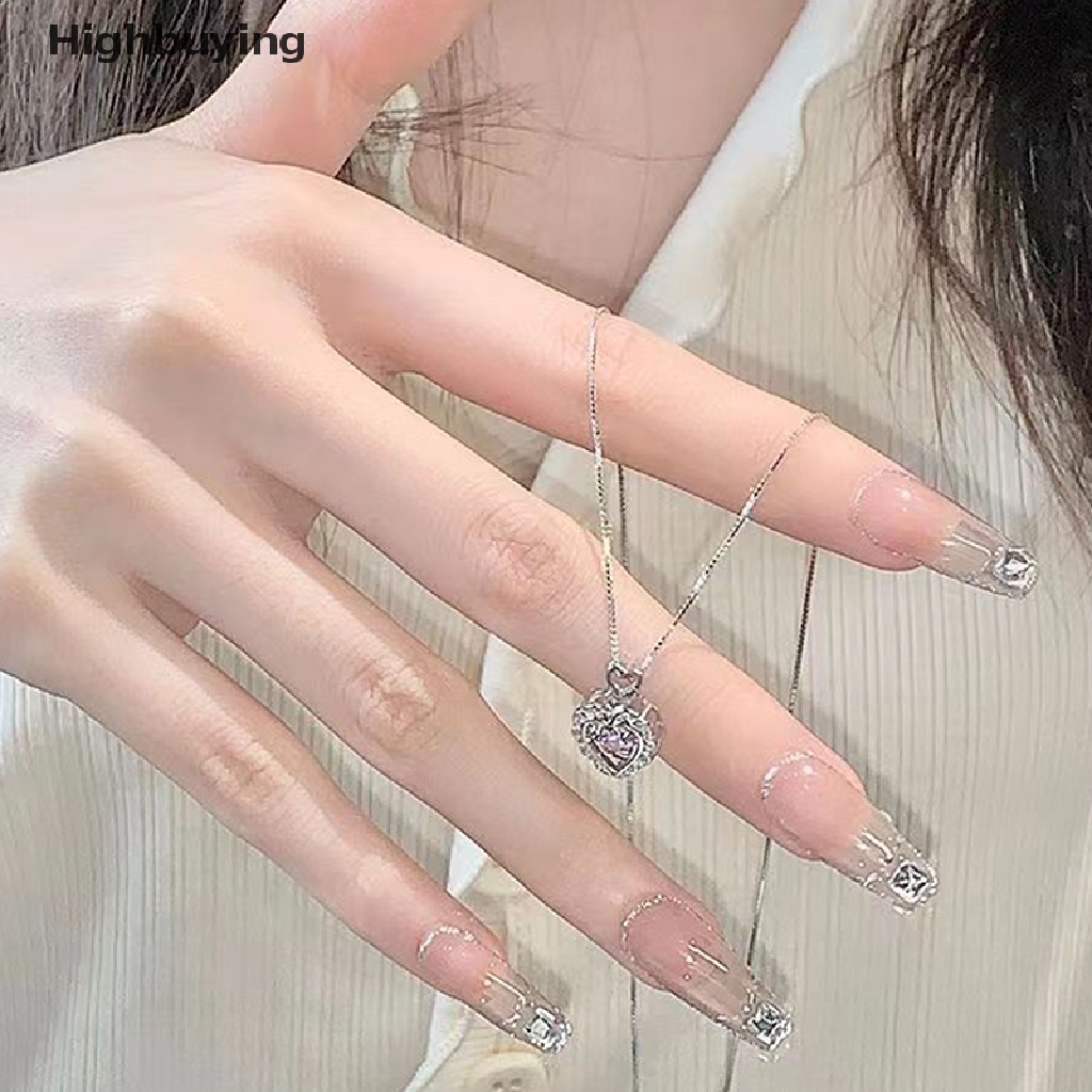 Hbid Fashion Vintage Hollow Pink Kristal Hati Liontin Warna Perak Rantai Leher Kalung Untuk Wanita Pernikahan Perhiasan Aesthetic Glory