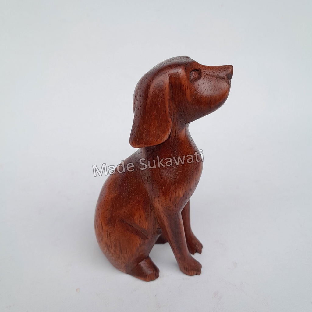 Kerajinan patung kayu Anjing dog duduk ukiran handmade bali