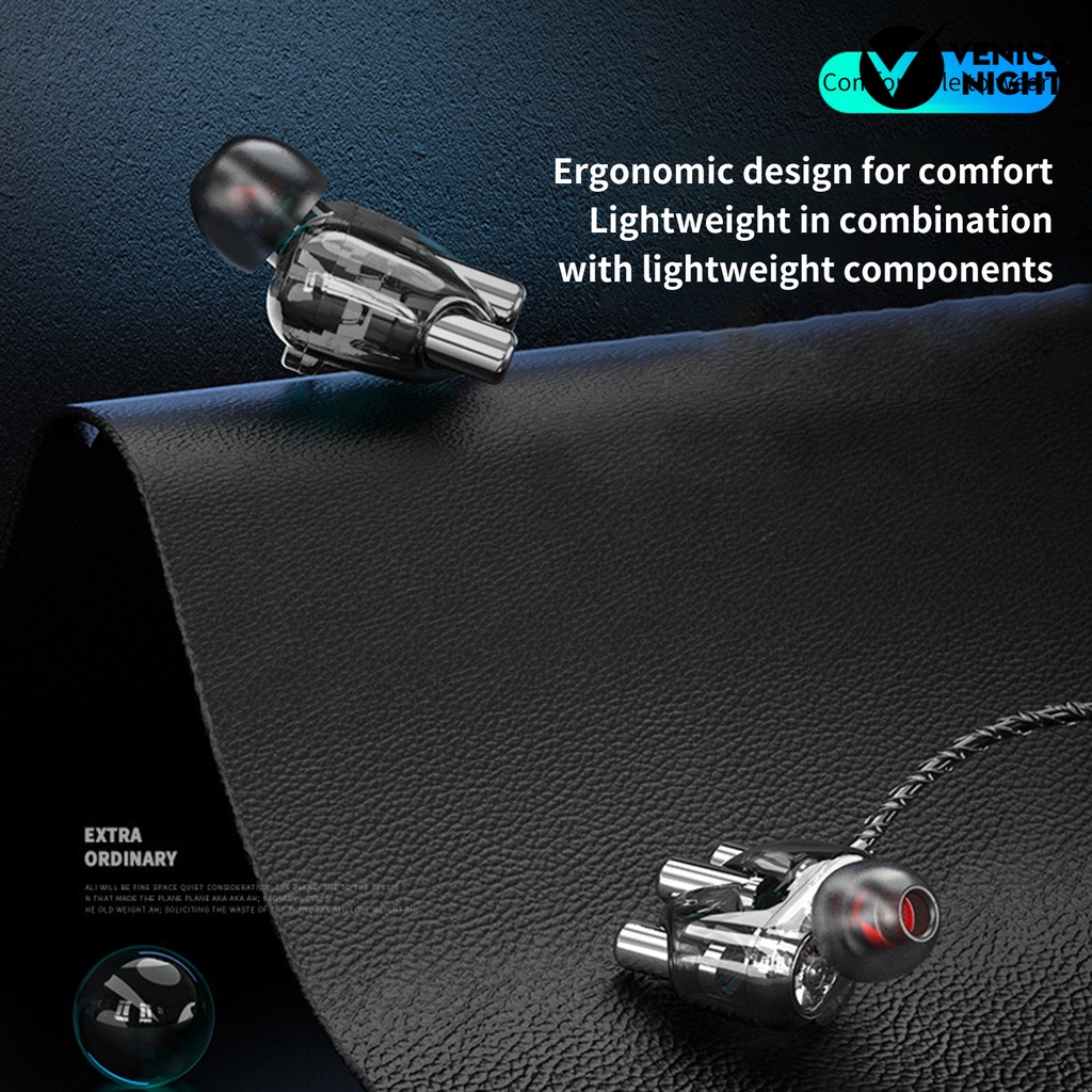 (VNEP) (Berkabel) Headphone Stereo Ergonomis Sensitif 4 Speaker In-ear Earphone untuk Musik