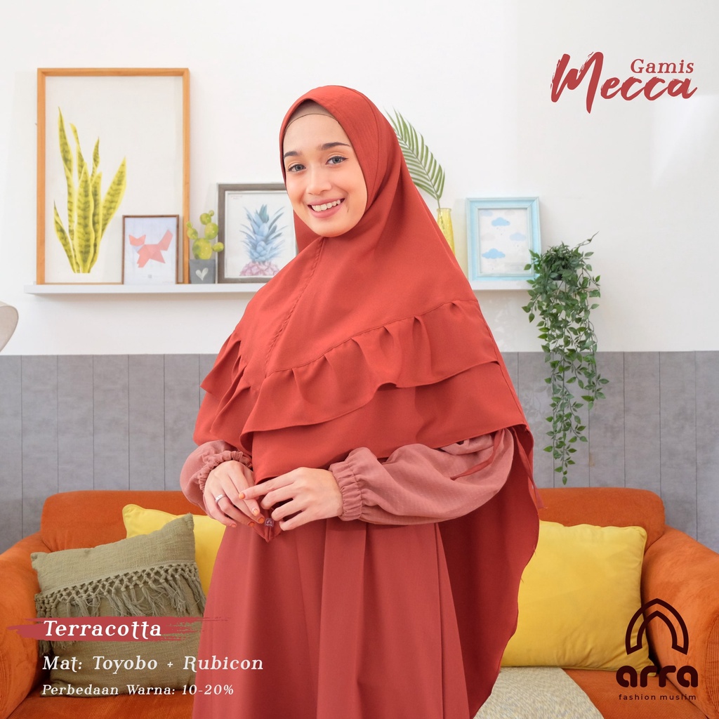 Gamis Sarimbit Keluarga Ayah Ibu Anak Series MECCA Warna TERRACOTA Original Premium Baju Couple Keluarga Muslim Sarimbit Keluarga 2021 2022 Baju Lebaran Terbaru