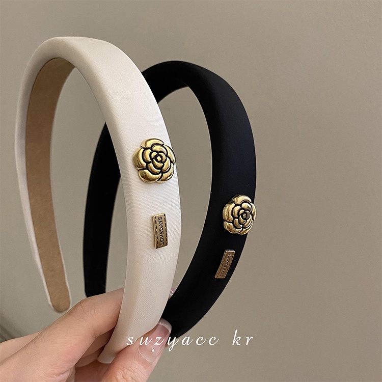 Headbands Camellia Warna Hitam Putih Untuk Aksesoris Rambut Wanita