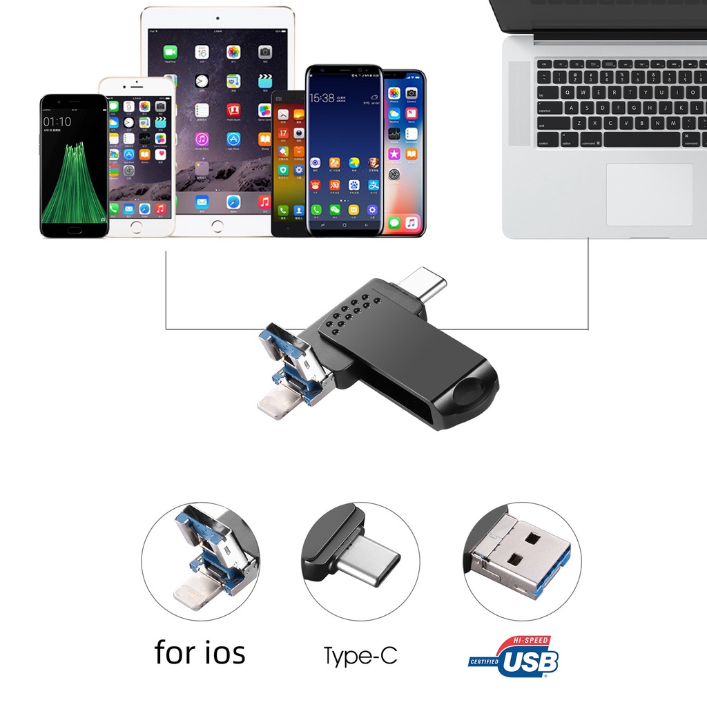 Hp 3in1 OTG USB Pendrive Flash Drive Eksternal Untuk iPhone / iPad / Komputer / Laptop / PC 1TB