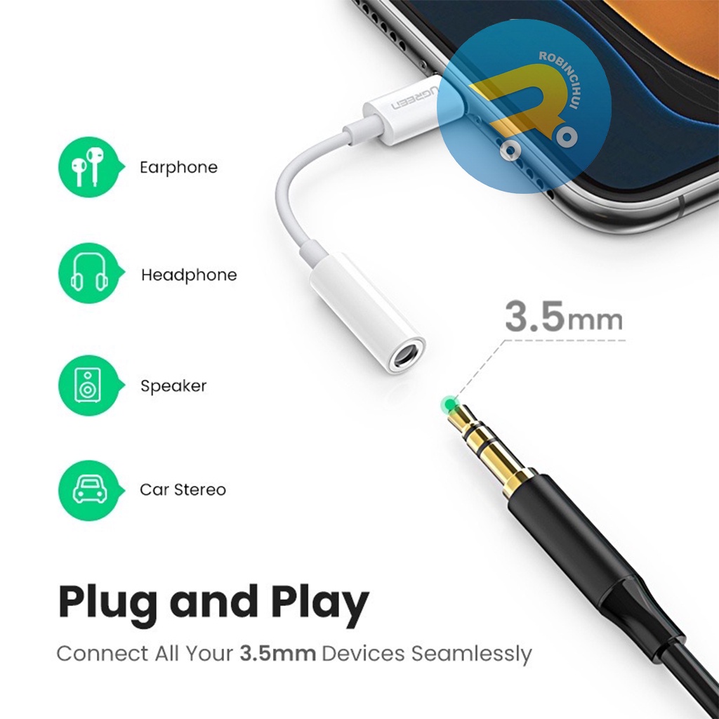 Splitter IPHONE Jack 3.55 mm to IPHONE UGREEN / Adapter converter IPHONE / Adapter IPHONE / Connector IPHONE / Konverter IPHONE / Adapter Connector Converter IPHONE