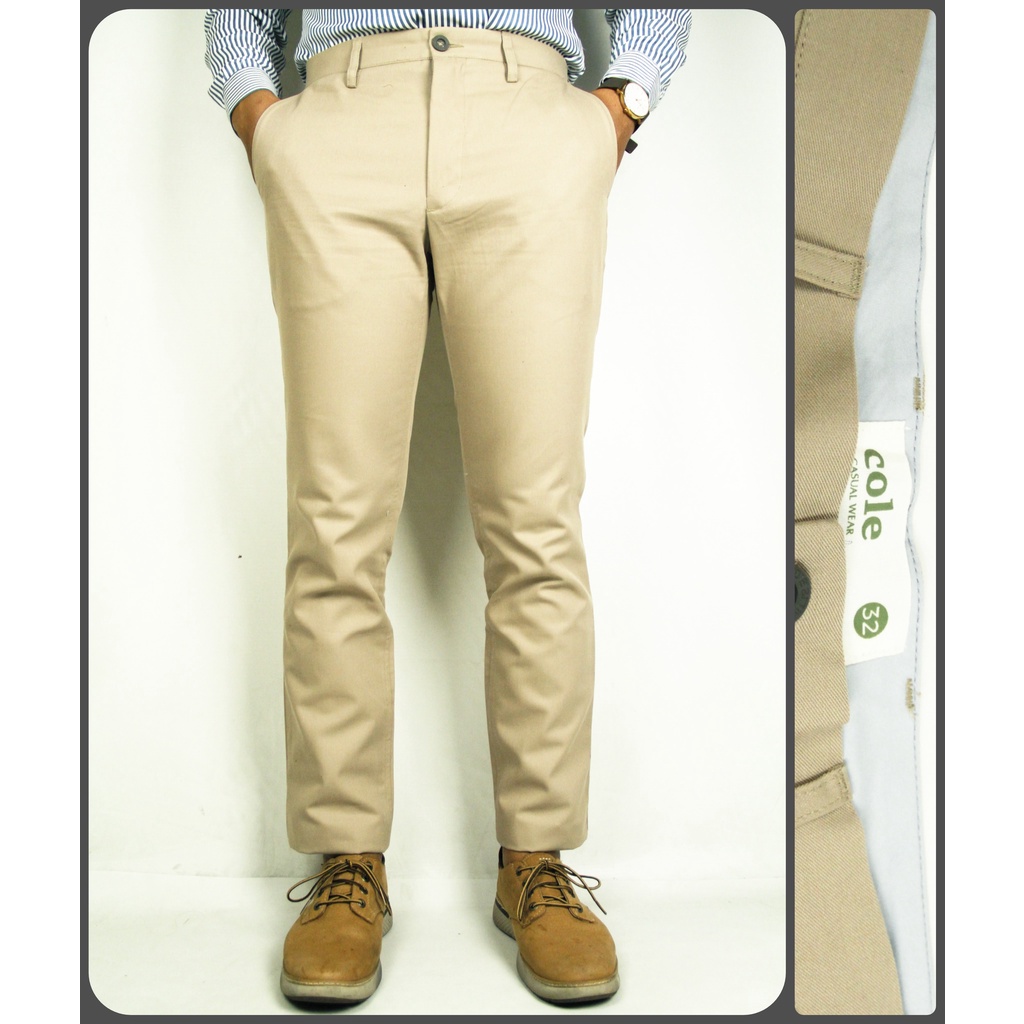 Celana Chino Panjang Pria COLE Soft Khaki Slimfit Bahan Non Stretch - Khaky (Q)  | Bahan 100% Katun | 100% Original Brand