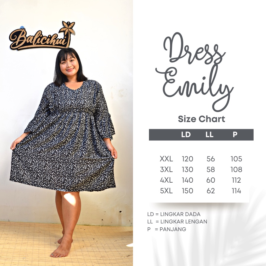 Balicihui Dress Emily Dress 4XL Jumbo Plus Size Dress Wanita Dress Bali  Bigsize Dress