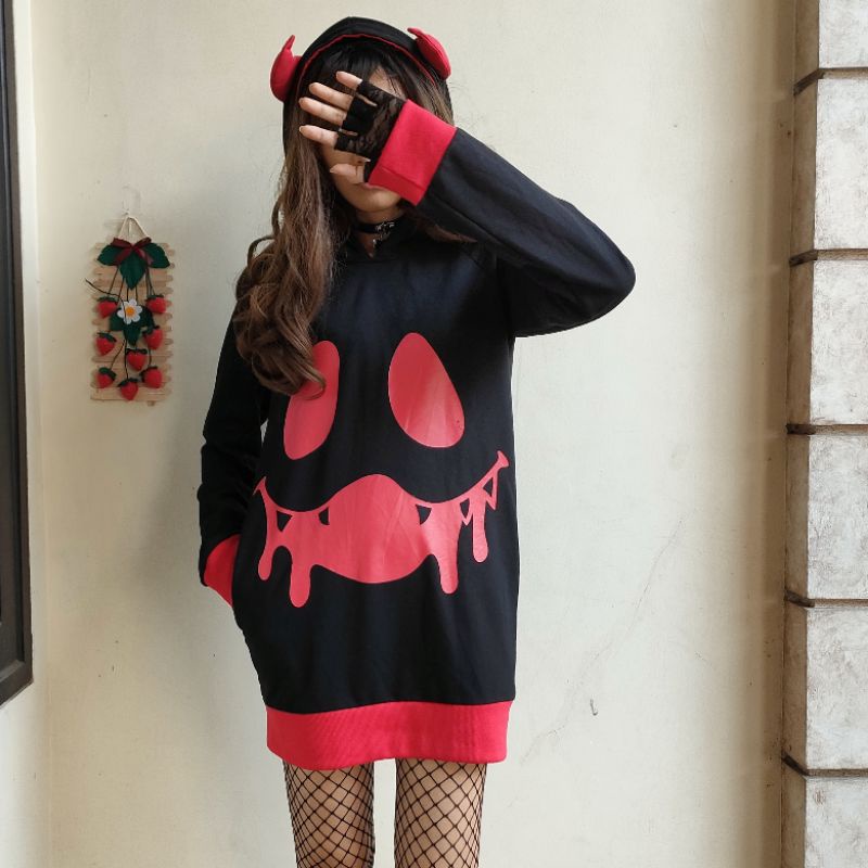 [678] gothic oversize hoodie devil with horn brand ACDC RAG