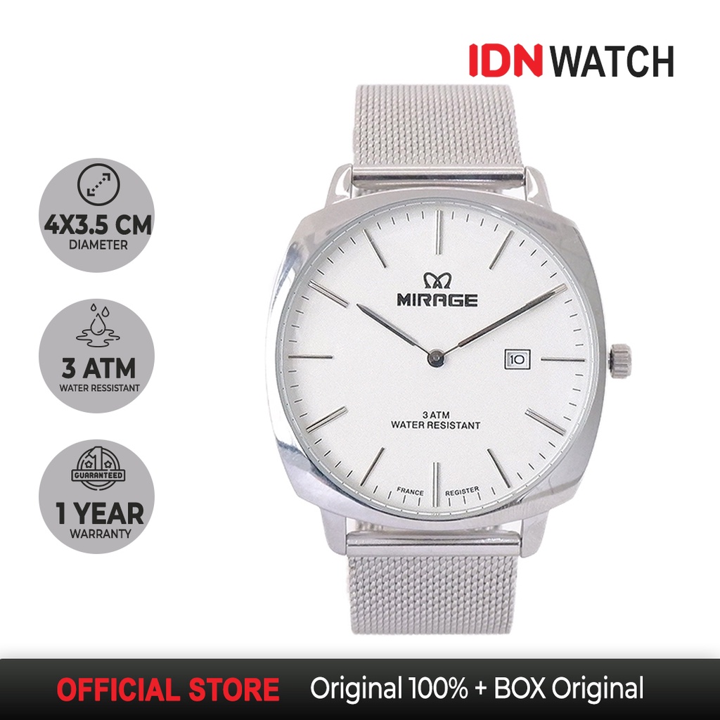 Jam Tangan Mirage Pria Analog Formal Silver Stainless Pasir 8720 M Original Water Resist Garansi
