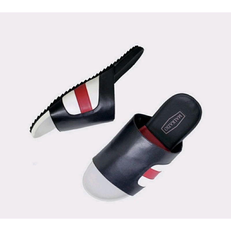 Sandal KULIT M.K-07 Big Size 43 44 45 46 47 48 Slide Sandal Kokop Anti slip Kasual JUMBO Oversize Black, 44