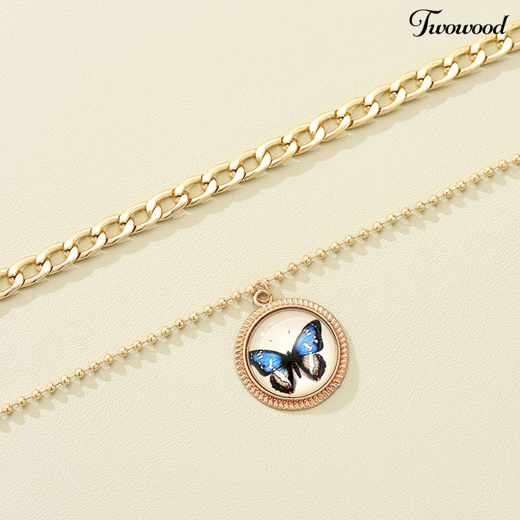 Kalung Rantai Klavikula Hias Liontin Kupu-Kupu Model Lapis Ganda Gaya Retro Untuk Wanita
