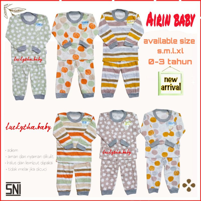 Airin baby- setelan panjang anak laki-laki dan perempuan Airin motif salur,leav,polkadot/ piyama bayi perempuan Airin/ piyama anak laki-laki perempuan Airin terbaru