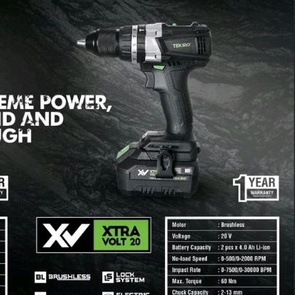 Tekiro Hammer cordless hammer drill XV 20V Mesin bor baterai 13mm 20 Volt brushless