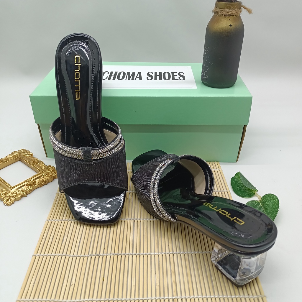 Choma Ladies  Sandal Hak Kaca Sendal Pesta Wanita Sandal Wedding High Heels