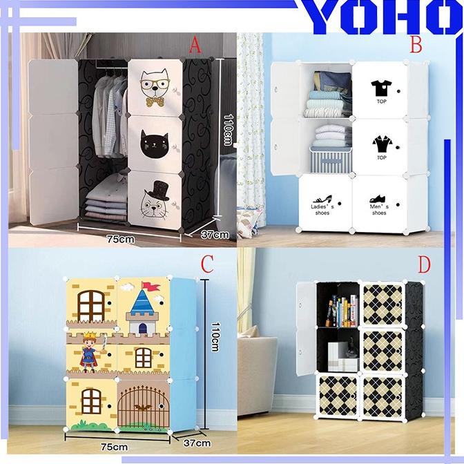 

Lemari pakaian rak serbaguna susun plastik lemari baju 6pintu/emoji stock ready