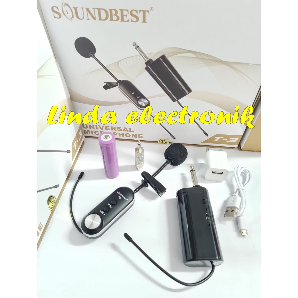 mic wireless soundbest t3 t 3 1mic clip on baterai charger ORIGINAL