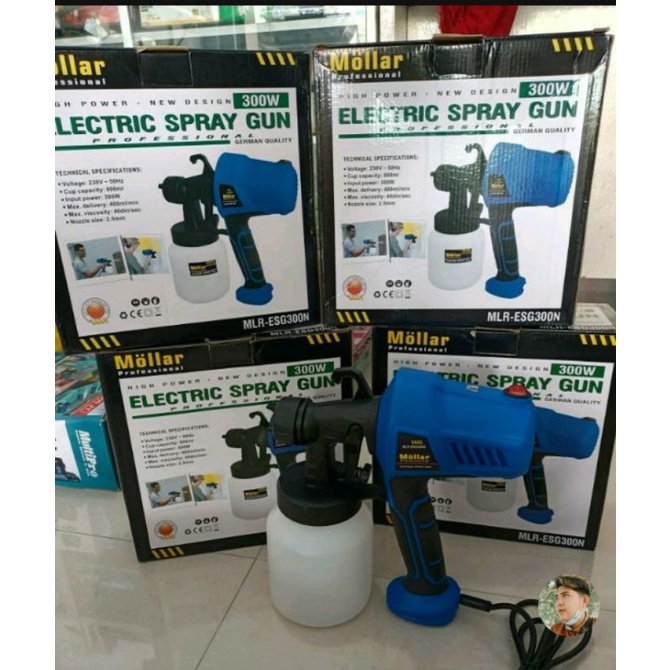 Spray Gun Elektrik
Brand : Mollar
Tipe : ESG300
Voltage : 230V-50Hz 
Cup capacity : 800ml 
Input pow