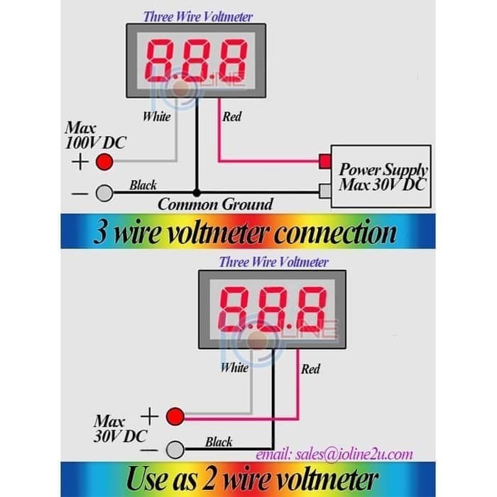 Digital 3 wire DC Voltmeter 0-100V 0.56&quot; 0.56 Inch Frame Volt Meter