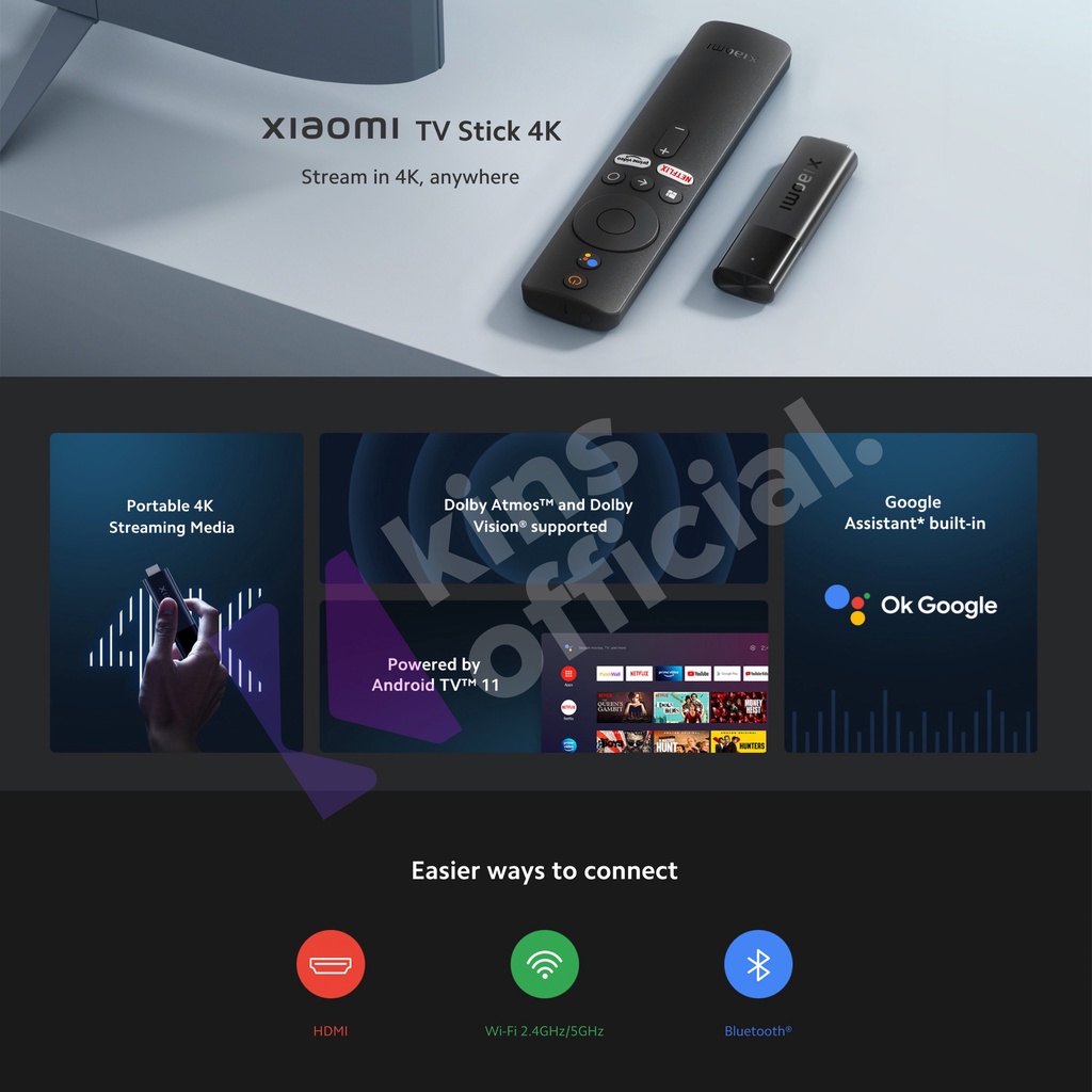 Xiaomi Mi TV Stick 4K Android Smart TV UHD 4K / TV Stick 4K Android TV 4K / Mi TV Stick 4K