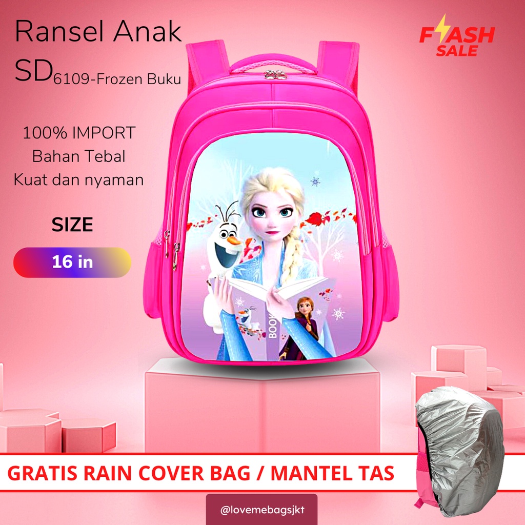 LMB Tas Anak Perempuan SD Import Sekolah Karakter Lucu Bagian Gambar Depan Timbul 6D Bahan Nilon Kualitas Premium Tebal