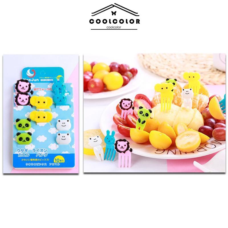 COD❤️10pcs Animal Fruit Fork Mini Cartoon Children Snack Cake Dessert Food Fruit Pick Toothpick Lunches Decor- cl