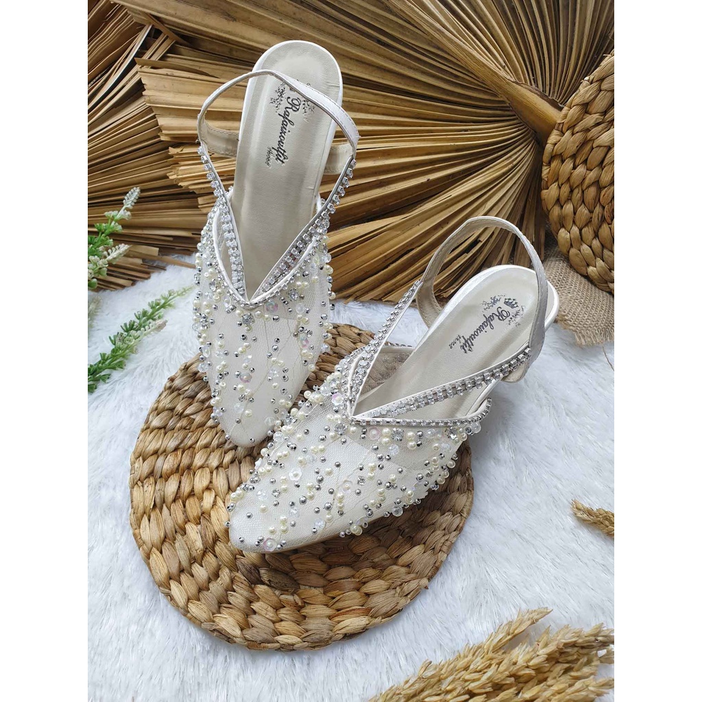 Sepatu wedding cantik hansa broken white 7cm runcing