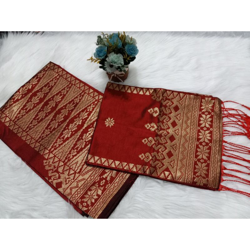 songket silungkang warna maroon gold
