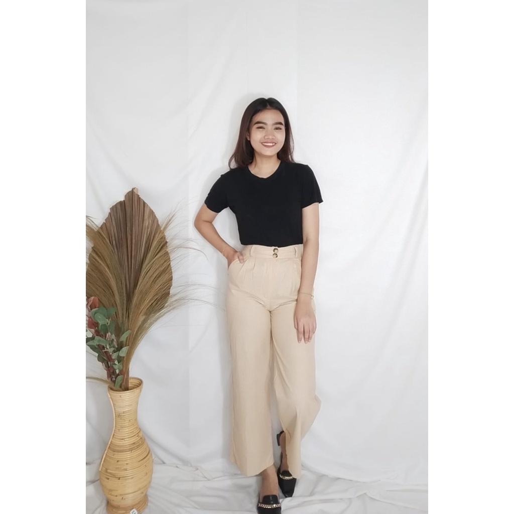 LINEN DOUBLE BUTTON/KULOT HIGWAIST LINEN/KULOT WANITA