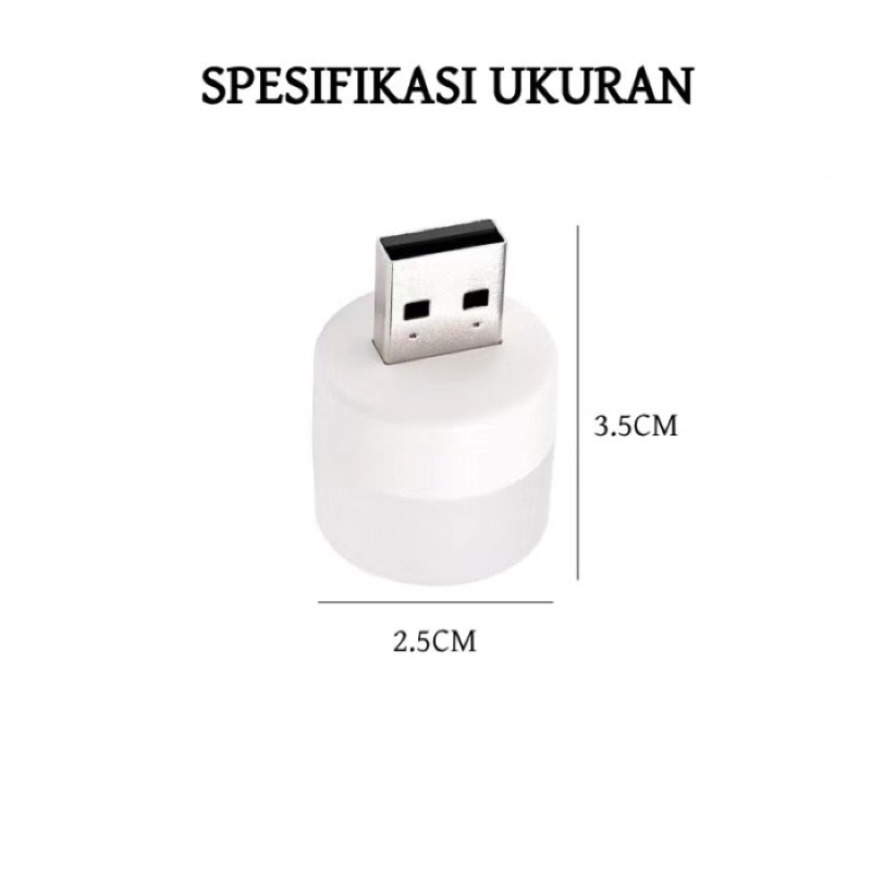 Lampu LED USB Mini Bulat / Lampu Baca Tidur Travel Portable Night - Putih