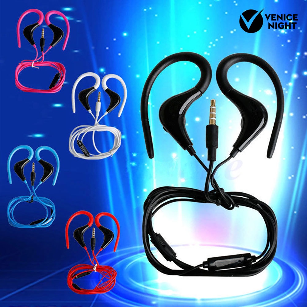 (VNEP) (Berkabel) 3.5mm Sport Gym Running Earphone Menggantung Telinga Headset Musik Stereo untuk Ponsel