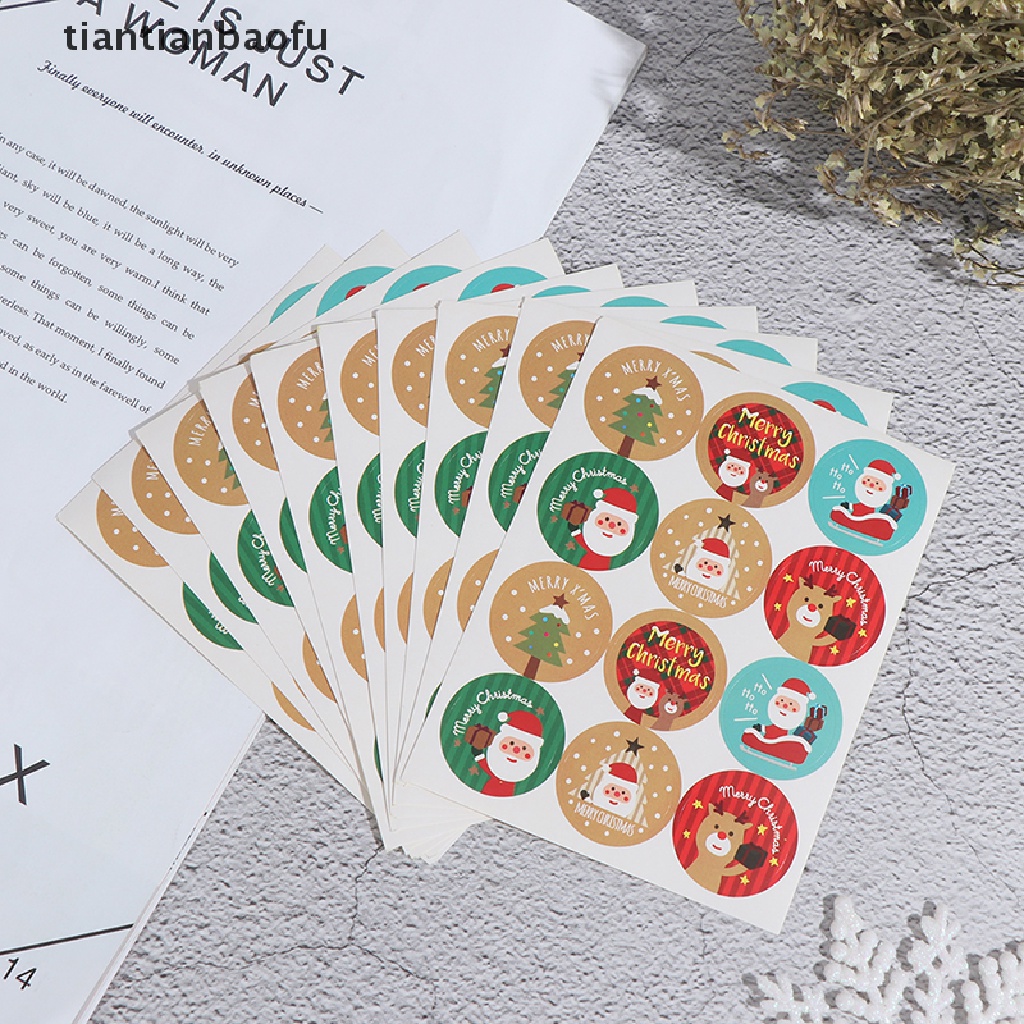 120pcs Stiker Label Bentuk Bulat Desain Merry Christmas Untuk Kemasan Hadiah Natal