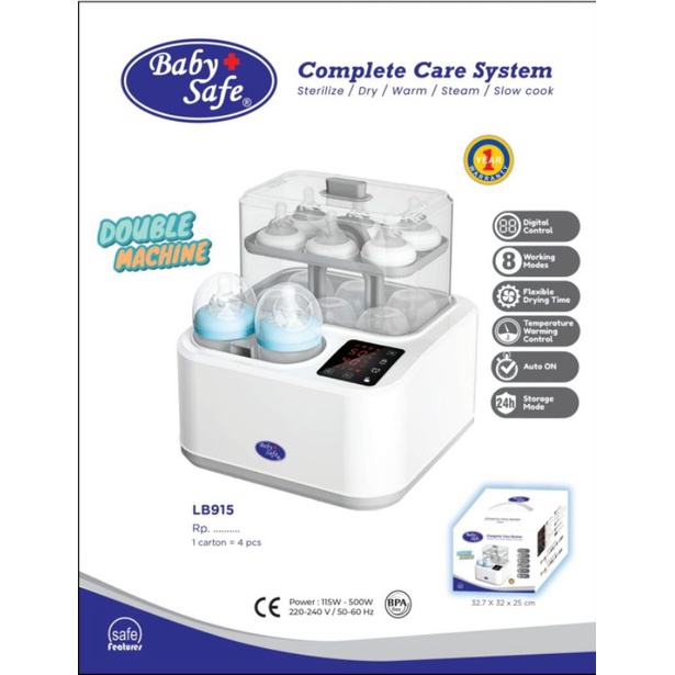 LB915 Baby Safe Complete Care System / Mesin Sterilizer Dry Slow Cooker Warmer Milk Steamer Kukus / Babysafe