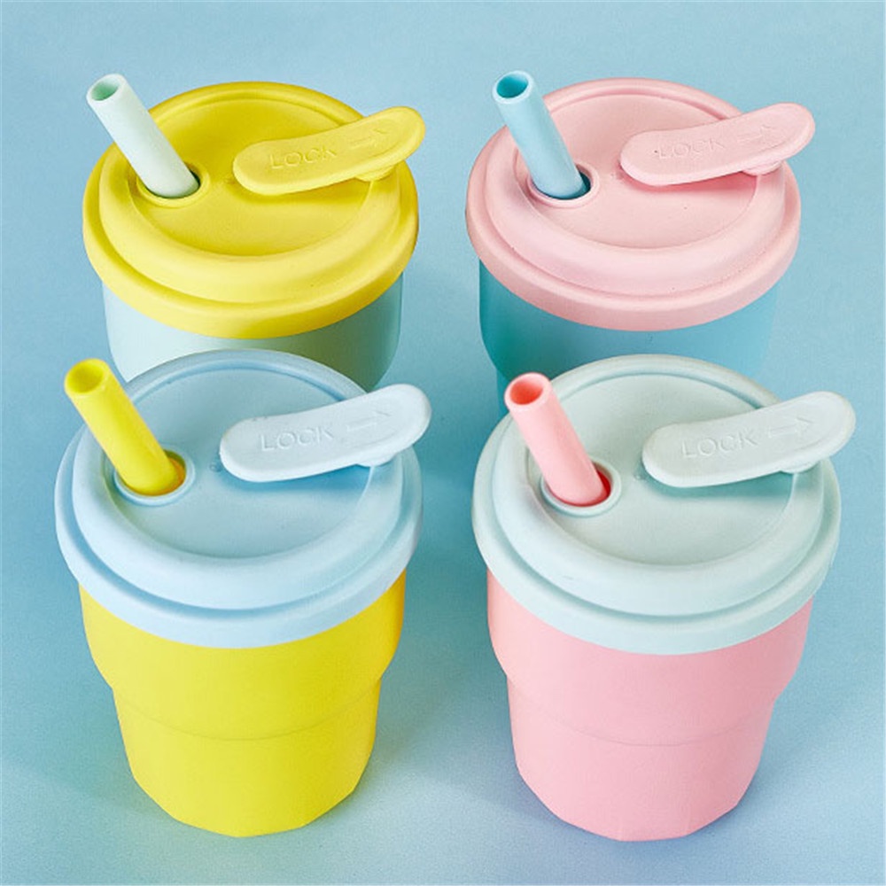 Ins Botol Minum Portable 400ML Bahan Silikon Dengan Sedotan