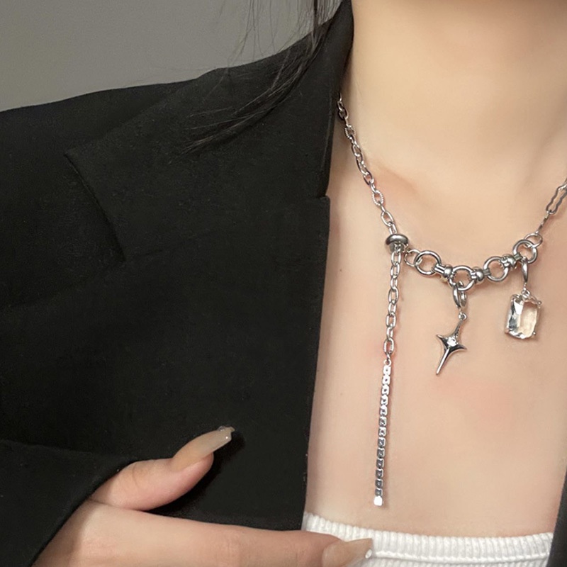 Kalung Rantai Rumbai Warna Silver Gaya Punk Hip Hop Untuk Wanita