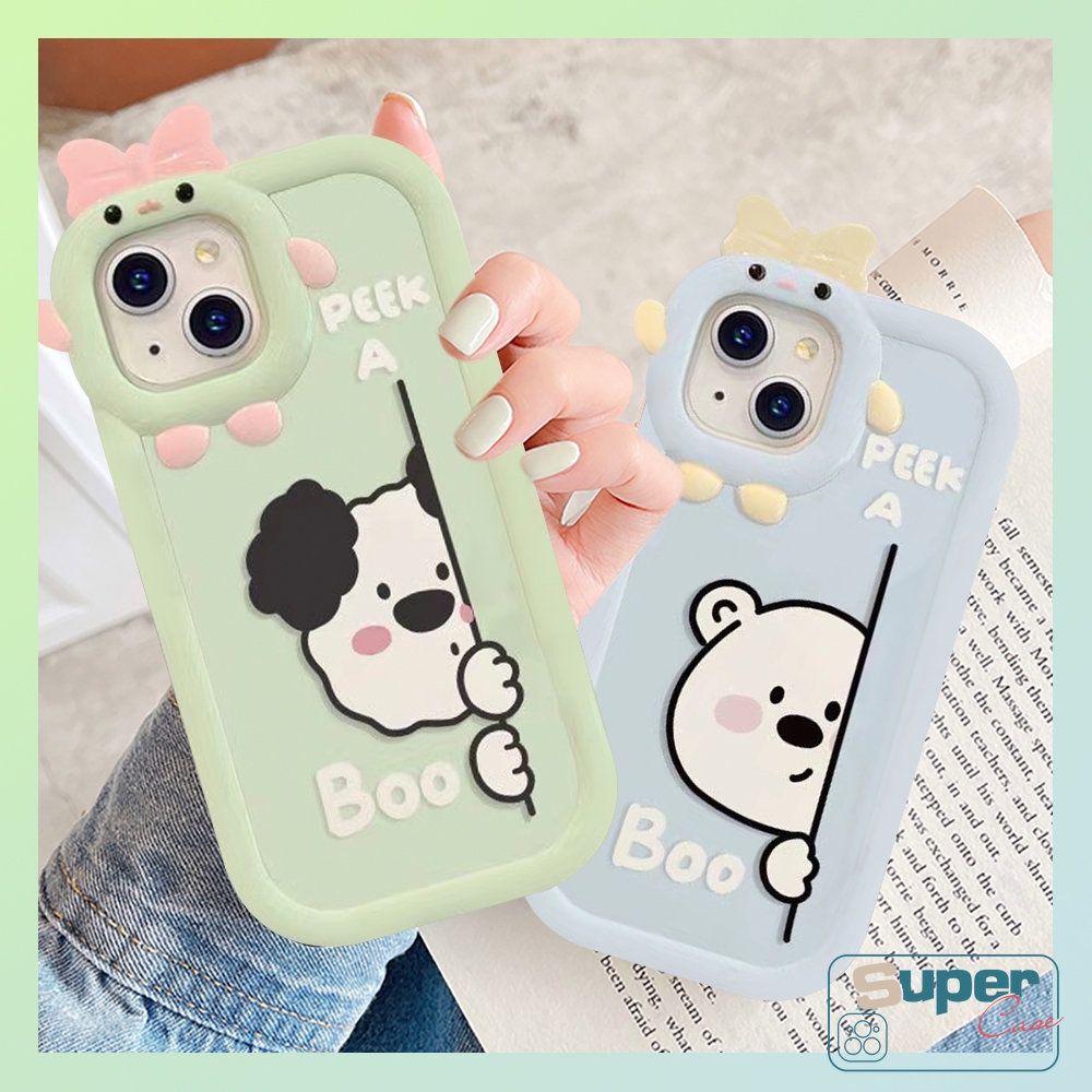 Case Samsung A04 A14 A04s A12 A32 A03 A04E A13 A52 A50s A53 A03s A73 A51 A52s A23 A50 A22 A71 A30s A11 A33 A31 A02s A21s Lucu Imut Beruang Puppy Dog Lembut 3D Bow Little Monster Case