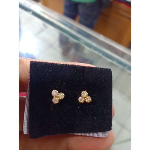 Anting mata 3 Berlian medan asli