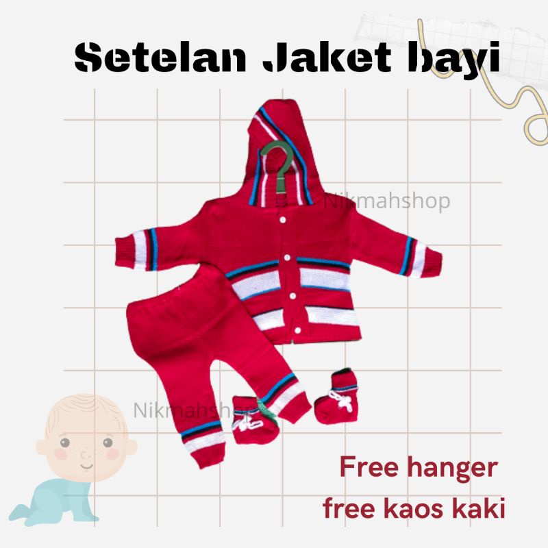 Setelan Jaket bayi hodie bahan rajut free HANGER